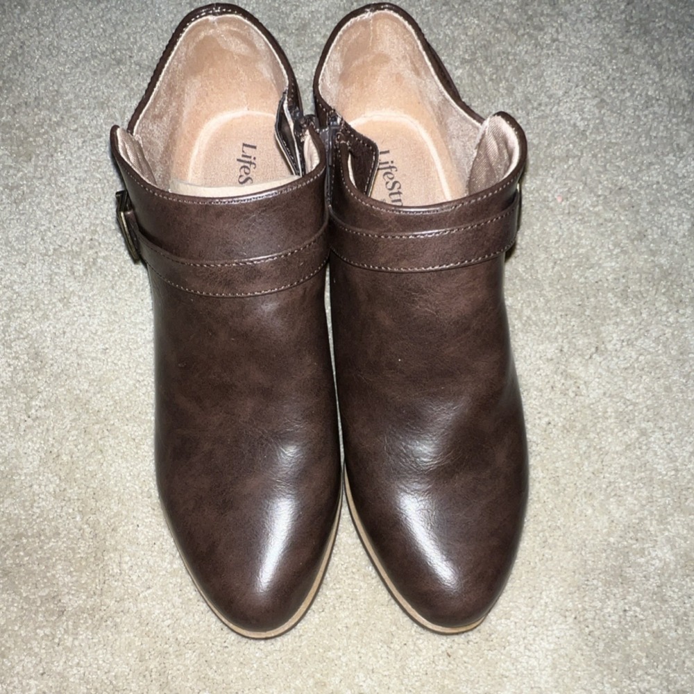 LifeStride Alexander Dark Brown Ankle Booties Side Zip Buckle Shoes Womens 10M